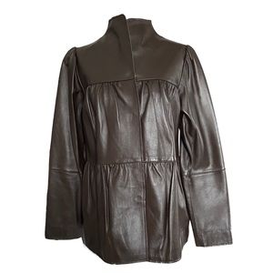 NWOT Karen Kane Super Soft Tiered Leather Jacket Brown M